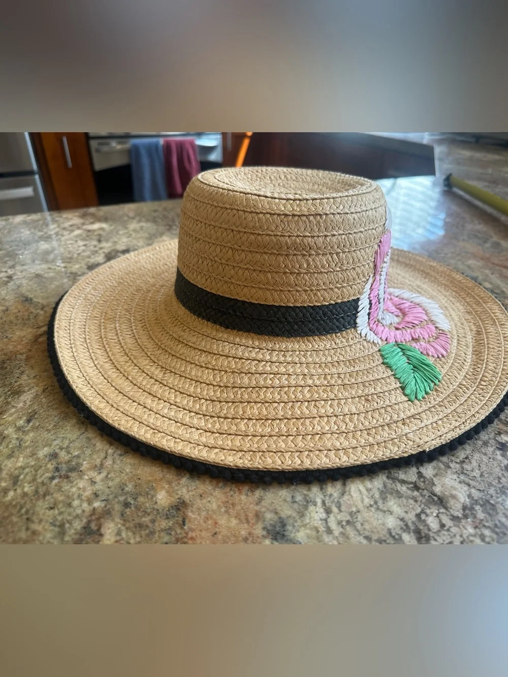 Betsey Johnson NWOT Floral Bliss Straw Sun Hat Pink Rose Wide Brim Floppy Boho